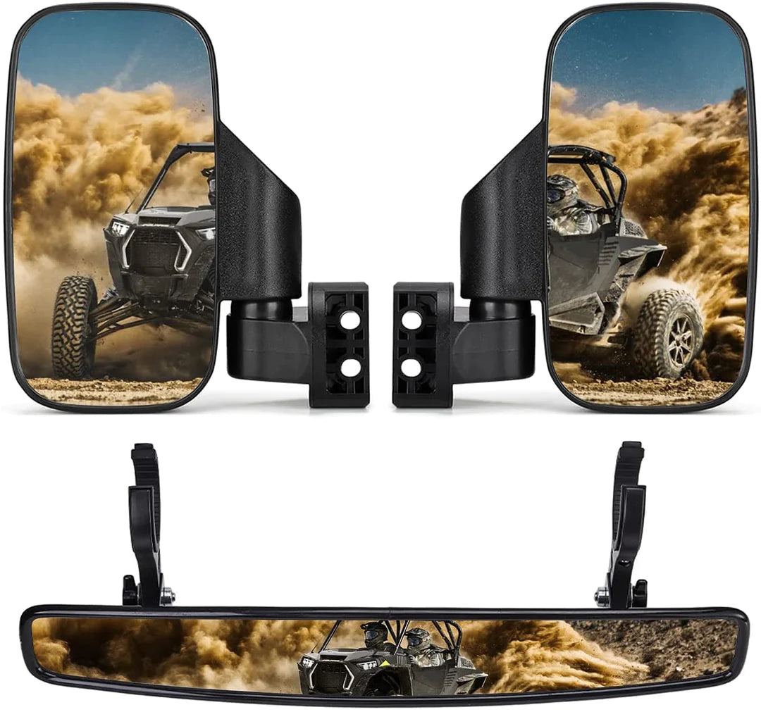 Kemimoto Side Mirrors and Rearview Mirror for 1.75"-2" Roll Bar