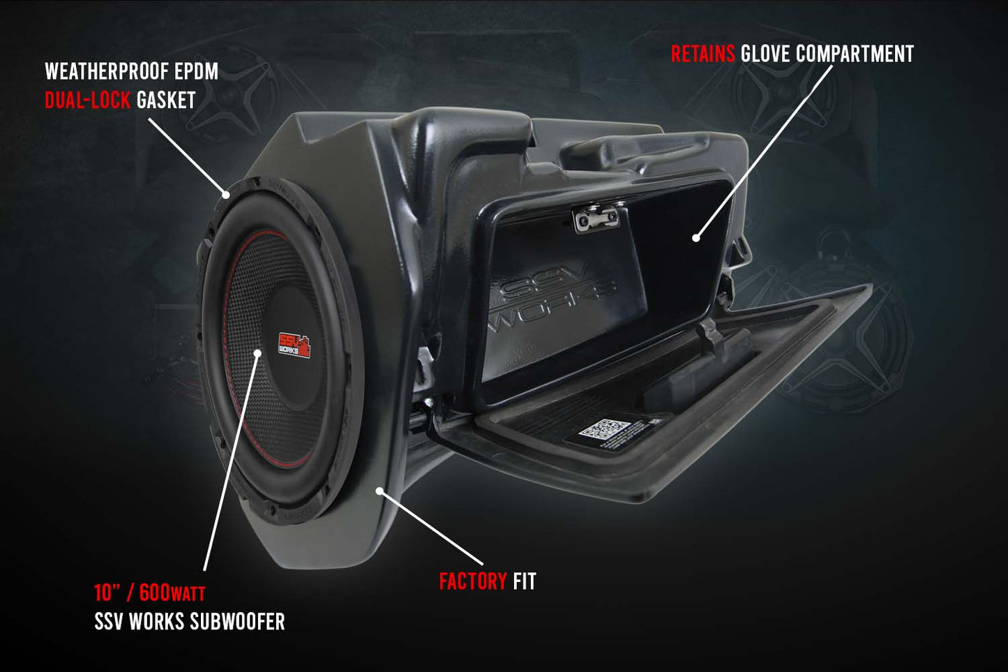 SSV Works 2014-2024 Polaris RZR Turbo S Velocity and XP1000 10in Amplified Subwoofer