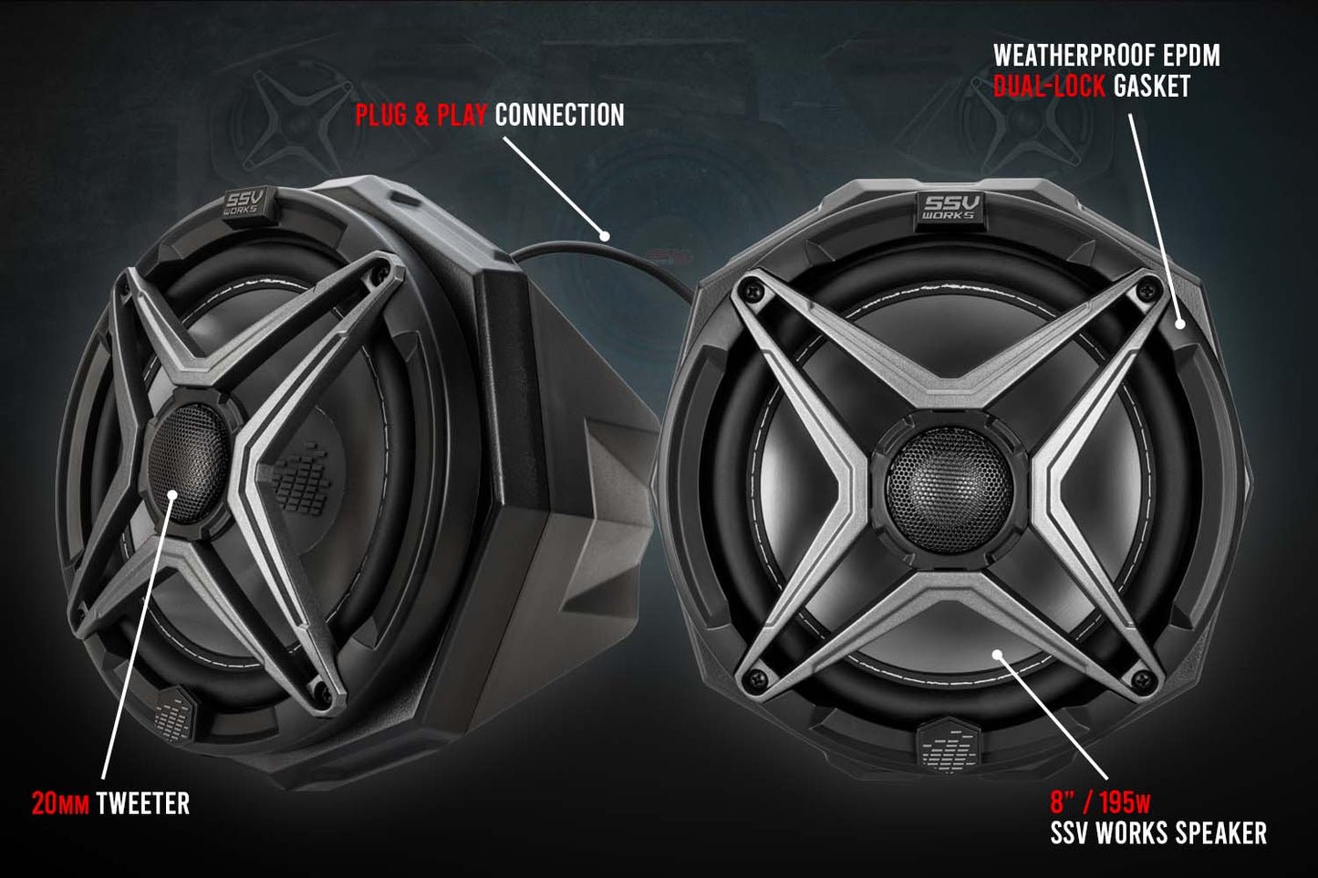 SSV Works 2021-2024 Polaris RZR Pro 8in Cage-Mounted Speaker Pods for Ride-Command