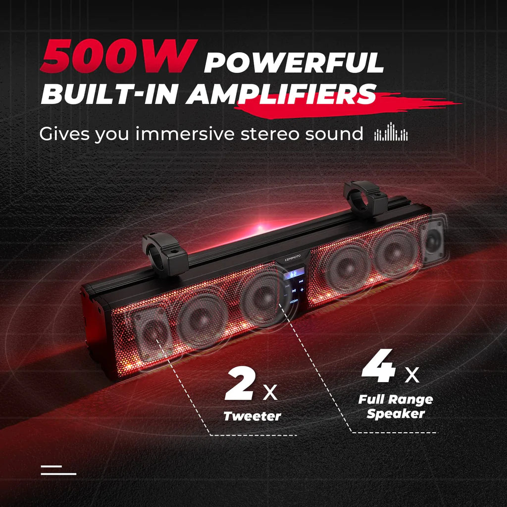 Kemimoto UTV Sound Bar RGB 26" Bluetooth 500W Amp