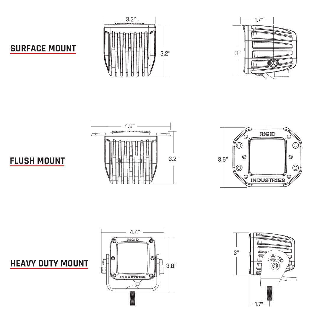 Rigid Industries Diffused Surface Mount Pair D-Series Pro 502513